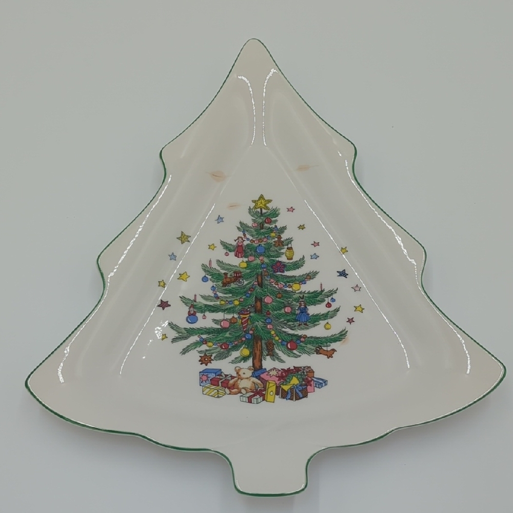 Nikko Ceramics Christmastine Candy Dish 11" Tree Plate Multicolor Made‎ In Japan